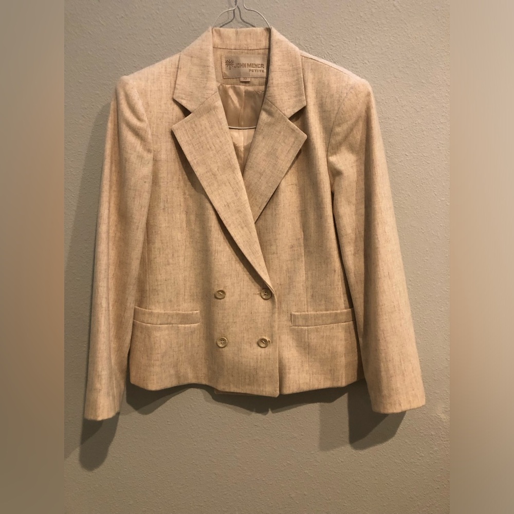 Chic Beige Double-Breasted Wool Suit (skirt)